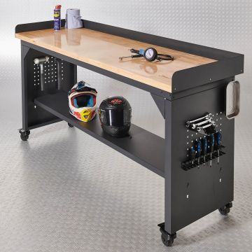 Etabli PRO - plan de travail en bambou - étagère mobile - 200 cm - noir
