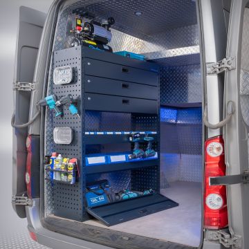 Aménagement de véhicule utilitaire - 105 x 39 x 145 cm – Armoire à tiroirs 3 tiroirs verrouillables & 1 compartiment à abattant