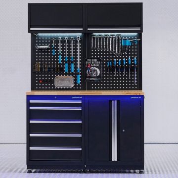 Aménagement d’atelier PREMIUM en chêne avec armoire et tiroirs - 135 cm