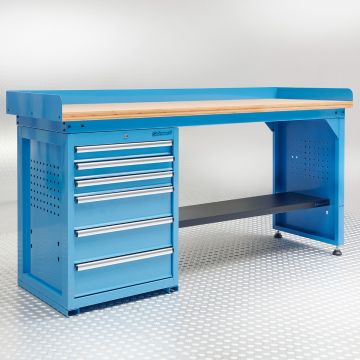 Établi PRO 200cm - Bambou - 6 tiroirs