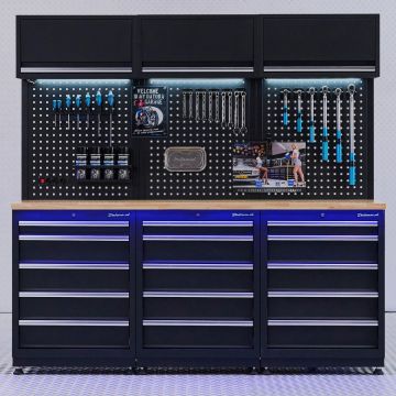 Aménagement d’atelier PREMIUM en chêne avec 3 blocs-tiroirs - 204 cm