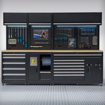 Meuble d'atelier PREMIUM avec plan de travail en chêne - 272 cm