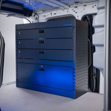 Aménagement de véhicule utilitaire – 105 x 39 x 99 cm – Armoire à tiroirs + 3 tiroirs verrouillables & 1 compartiment à abattant