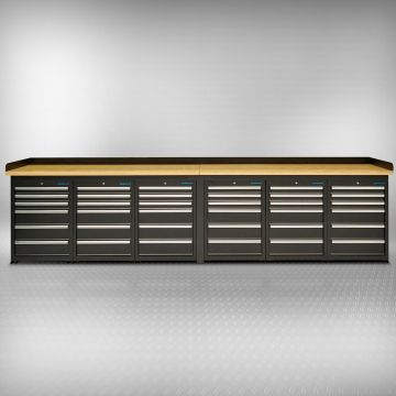 Établi PRO 400 cm - Bambou - 36 tiroirs - Noir