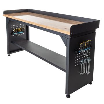Établi PRO 200 cm - Chêne - Étagère - Noir