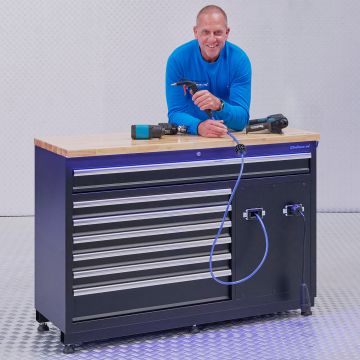 Établi Premium avec électricité et air comprimé - 136 cm - plan de travail en chêne