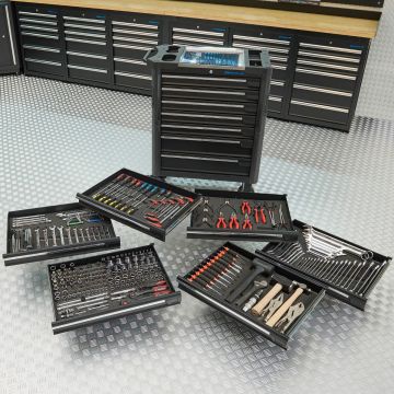 Servante d’atelier 7 tiroirs – chariot à outils roulant 80 cm + 6 jeux d’outils