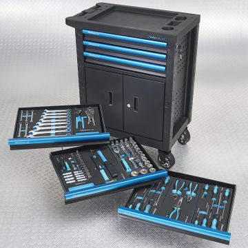 Chariot à outils avec 3 tiroirs pleins et une armoire