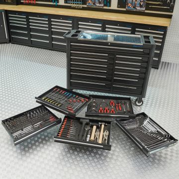 Servante d’atelier 13 tiroirs – chariot à outils roulant 125 cm + 5 jeux d’outils