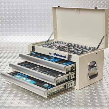 Caisse à outils avec 3 tiroirs - 4 tiroirs remplis - blanche