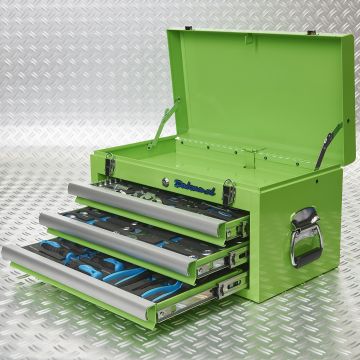 Caisse à outils avec 3 tiroirs - 3 tiroirs remplis – verte
