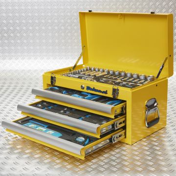 Caisse à outils avec 3 tiroirs - 4 tiroirs remplis - jaune