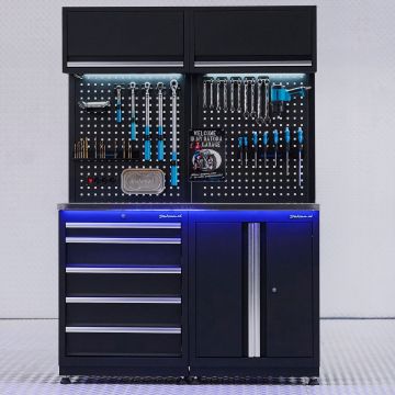 Aménagement d’atelier PREMIUM en inox avec armoire et tiroirs - 135 cm