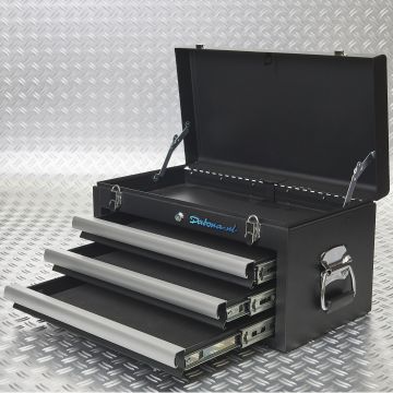 Caisse à outils avec 3 tiroirs – noire mat