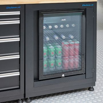 Réfrigérateur d’atelier Premium – noir mat avec porte vitrée