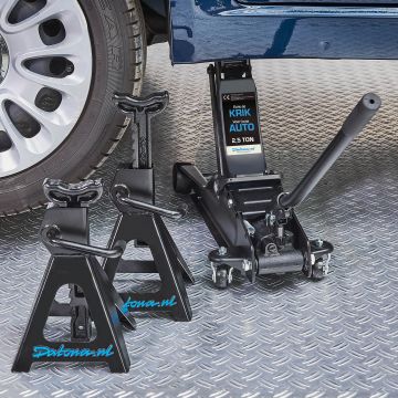 Cric de voiture modèle bas 2.5 tonnes + chandelles à crémaillère 3 tonnes