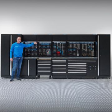 Meuble d'atelier PREMIUM avec plan de travail en inox - 490 cm