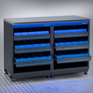 Établi PREMIUM avec plateau en acier inoxydable et bacs de rangement – 136 centimètres