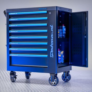 Servante d’atelier 8 tiroirs avec panneau perforé, serrure & bacs supérieurs