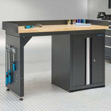 Établi 150 cm avec armoire à portes - Plan de travail en bambou