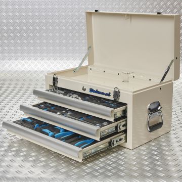 Caisse à outils avec 3 tiroirs - 3 tiroirs remplis – blanche
