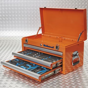 Caisse à outils avec 3 tiroirs - 2 tiroirs remplis – orange