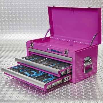 Caisse à outils avec 3 tiroirs - 2 tiroirs remplis – rose foncée