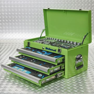 Caisse à outils avec 3 tiroirs - 4 tiroirs remplis – verte