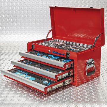 Caisse à outils avec 3 tiroirs - 4 tiroirs remplis – rouge