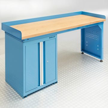 Établi bleu PRO 200 cm - Bambou avec armoire