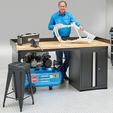 Établi 200 cm avec armoire à portes - Plan de travail en bambou