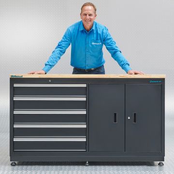 Établi de 160 cm avec armoire à outils et 5 tiroirs