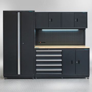 Établi 160 cm avec meuble supérieur et armoire latérale