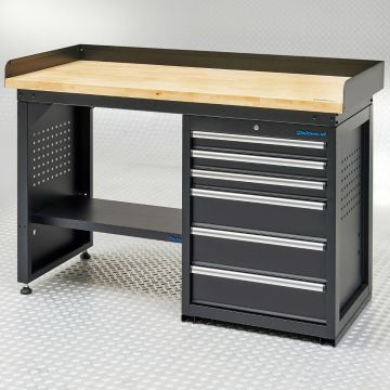 Établi noir PRO 150cm - Bambou - 6 tiroirs + pan à outil