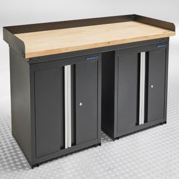 Établi PRO 150 cm - Bambou - 2 armoires - Noir