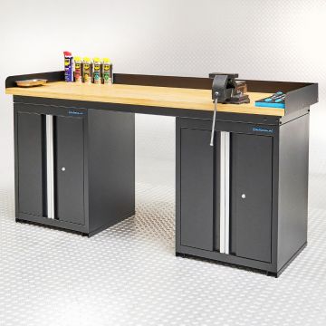 Établi PRO 200 cm - Chêne - 2 armoires - Noir