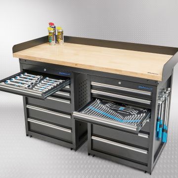 Établi PRO 150cm - Bambou - 12 tiroirs + pans à outils