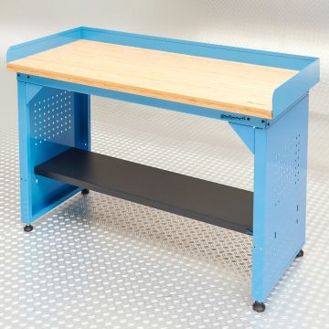 Établi bleu PRO 150 cm - Bambou - Étagère