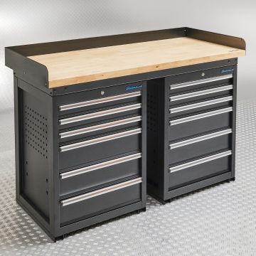 Établi PRO - plan de travail en chêne - 12 tiroirs - 150 cm - noir
