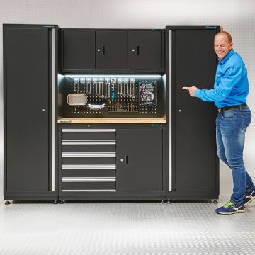 Établi de 120 cm avec planche à outils et armoires d'atelier