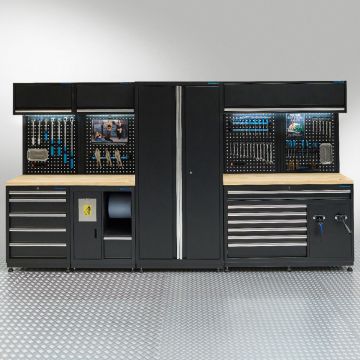 Meuble d'atelier PREMIUM avec plan de travail en chêne - 362 cm