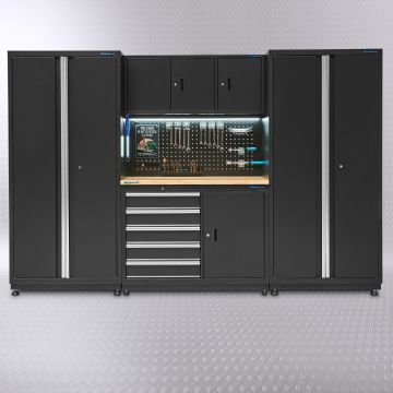 Établi de 120 cm avec armoire à outils et deux larges armoires d'atelier