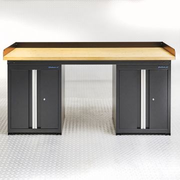 Établi PRO 200 cm - Bambou - 2 armoires - Noir