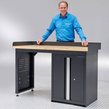 Établi 150 cm avec armoire à portes – Plan de travail en chêne