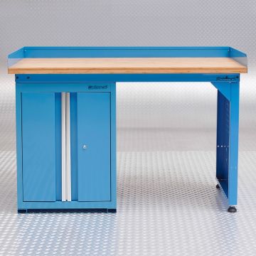 Établi bleu PRO 150 cm – Bambou avec armoire
