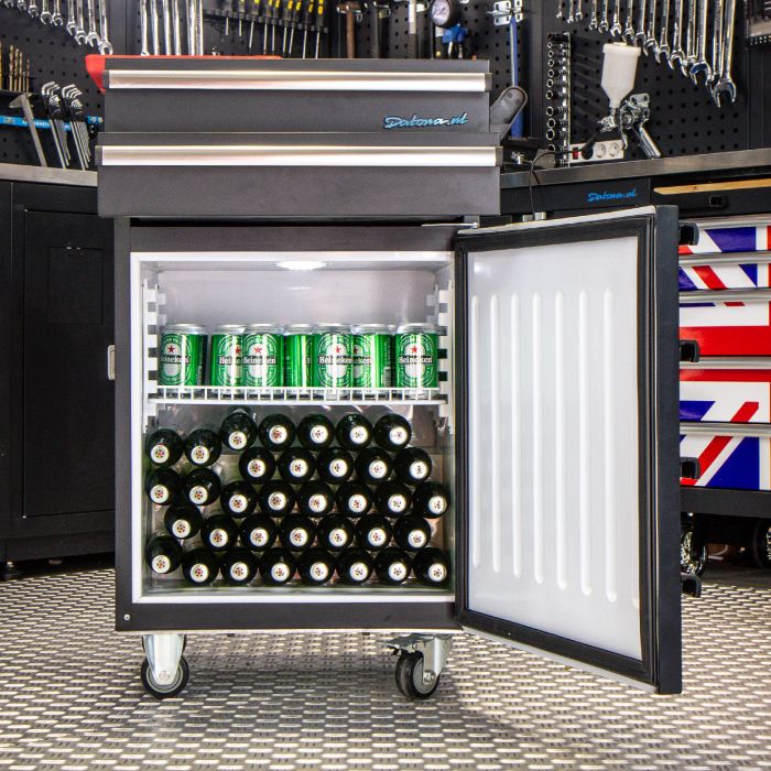Servante d’atelier avec réfrigérateur 80 L – 2 tiroirs - LED - 7 réglages