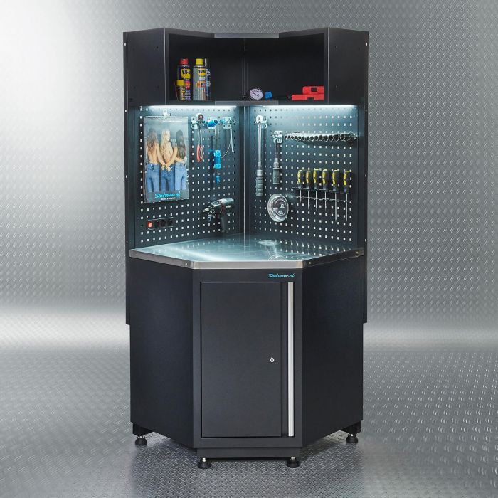 Meuble d’angle PREMIUM – établi en acier inoxydable