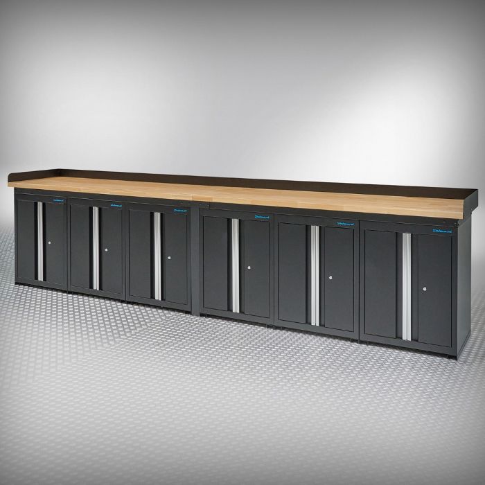 Établi PRO en chêne – 6 armoires de rangement – 400 cm – noir