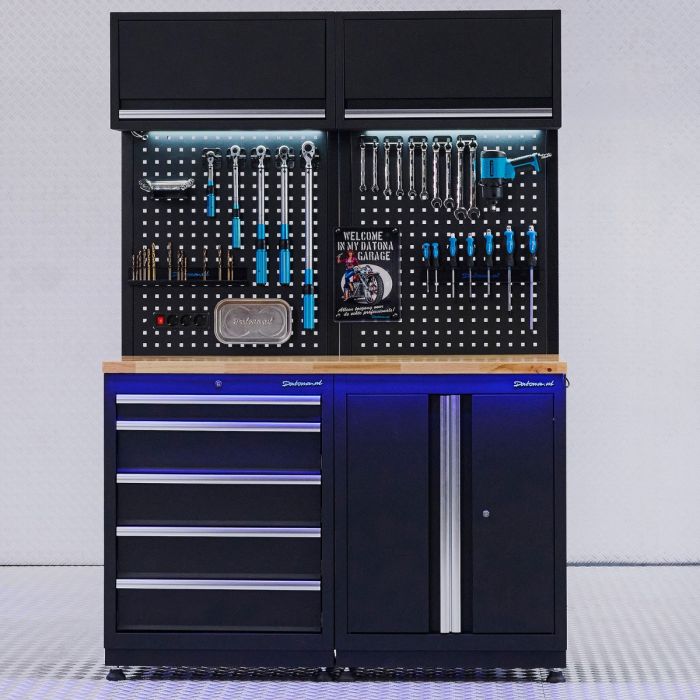 Aménagement d’atelier PREMIUM en chêne avec armoire et tiroirs - 135 cm