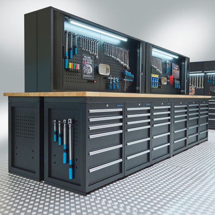 Établi PRO – Chêne – 72 tiroirs – avec armoire à outils – Noir